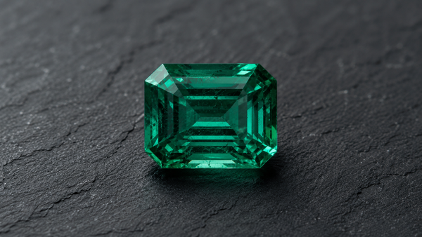 Émeraude facettée de 1 carat sur fond sombre